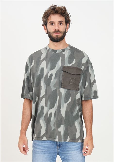 Green short-sleeved T-shirt for men with camo pattern and chest pocket ARMANI EXCHANGE | 6DZMHCZJNJZ4891